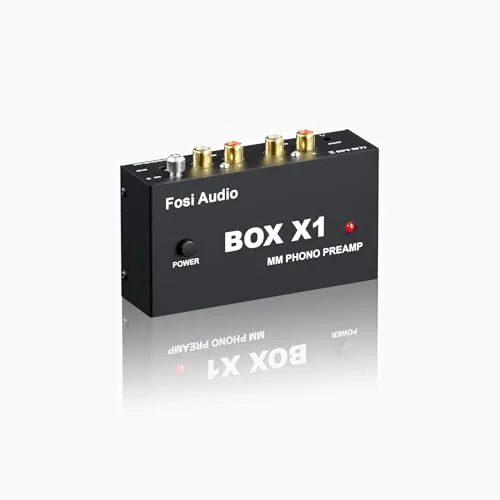 Fosi Audio Box X1 Preamplificador Phono para Tocadiscos MM, Mini Preamp Audio Estéreo Hi-Fi para Fonografías/Lectores de Discos, con Auriculares de 3,5 mm y Salida RCA, con Alimentación DC 12V