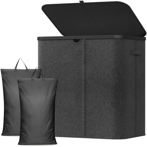 Lifewit Cesto Ropa Sucia, Cesta Ropa Plegable con Bolsa Extraíble y Asa, Cubo Ropa Sucia con Tapa, Laundry Basket para Dormitorio, Baño, Lavandería, Dormitorio, 140 L, Gris Oscuro