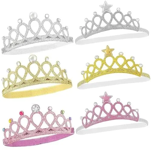 Qanye 6 Piezas Corona Princesa Niña Azul, Corona Cumpleaños Mujer, Hecho De Tela, Adecuado Para Cumpleaños o Fiestas, Diadema, Color Para Elegir