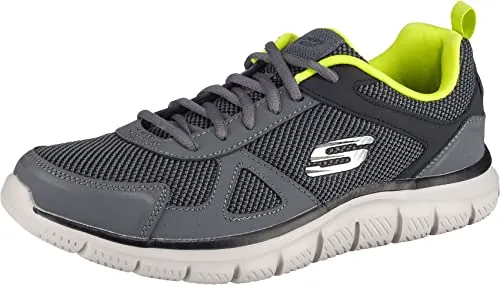 Skechers Track Bucolo, Zapatillas de running Hombre, Gris (Charcoal/Black Leather/Mesh/Lime Trim), 42 EU