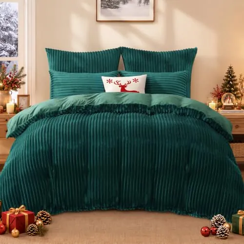 Duvetnova Funda Nórdica Navidad Cama 135 Verde Oscuro, Franela Cálida, Suave y Esponjosa para Invierno, Oeko-Tex, 1 Funda Nórdica 220x240 cm + 2 Fundas de Almohada 80x80 cm, con Cremallera