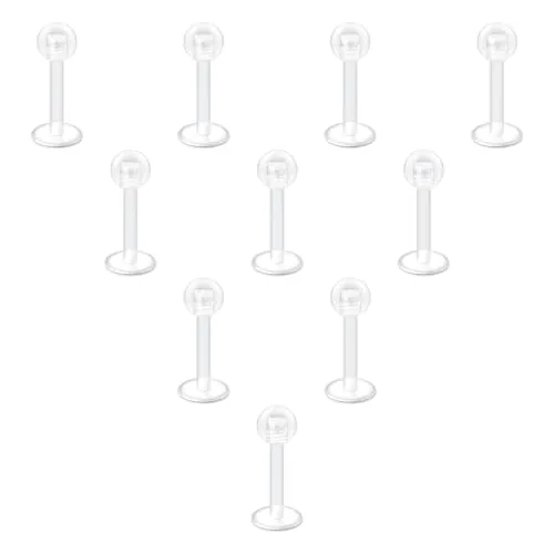 LAURITAMI 10 piezas transparent Piercing Labial Plugs 18G Plastic Piercing Labial Plug RetenedorPractical Invisible Labial Retenedor Set for Girls Women Men