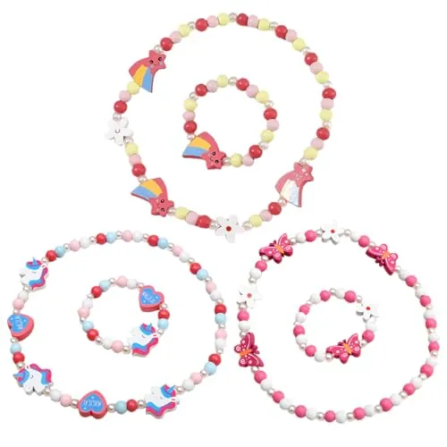 Niña Collar Pulseras 6 Piezas Niños Juegos de Joyas, Collar y Pulsera Juego para Niñas, Juego Joyas para Niñas, Unicornio Mariposa Arcoiris, Regalo para Niñas, Juego de Vestir para Niñas