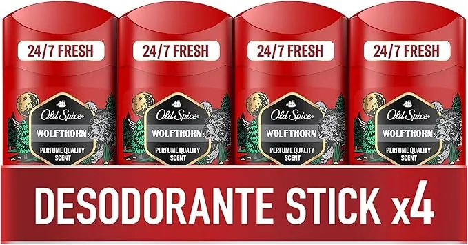 Old Spice Wolfthorn Desodorante En Barra Para Hombres 4x50 ml, Fresco 24 Horas, Todos Los Días Con Uso Diario, Perfume Duradero, Fragancia Excepcional, Protección Contra El Mal Olor