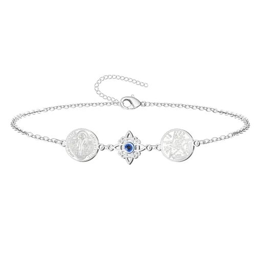 cotigo – Pulsera de Protección Triple Nudo de Bruja, Tetragramatón y San Benito en Acero Inoxidable, Amuleto Espiritual contra Energías Negativas, Regalo con Significado (Plateado con Ojo Turco)