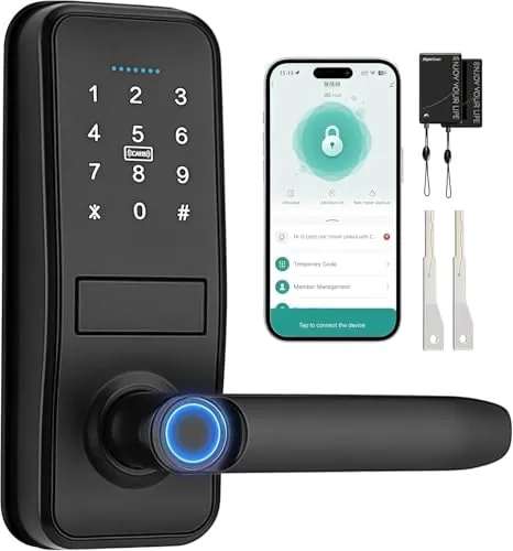TEKXDD Cerradura Inteligente WIFI - 7 en 1 Fechadura Inteligente, Tuya App, IC Card, NFC, Huellas Dactilares, Contraseña Digital, Llave Mecánica,Biometric Smart Door Lock, Bloqueo Automático