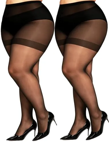 DUCMODA Medias Panty Mujer Curvy 20D Moldeadoras Transparentes, Elásticas y Cómodas – Tallas Grandes/Extragrandes/Plus Size, desde XL hasta 8XL,2 Negro,5XL-6XL