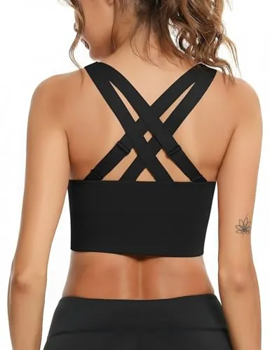 Litherday Sujetador Deportivo Mujer sin Costuras Alto Impacto con Copas Extraíbles Bra Deportivo para Running Yoga y Gimnasio Negro XL