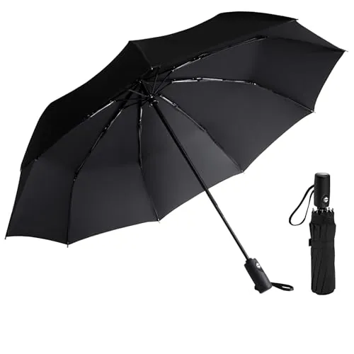 AMVUZ Paraguas Plegable de Viaje Compacto Automático a Prueba de Viento (Negro)