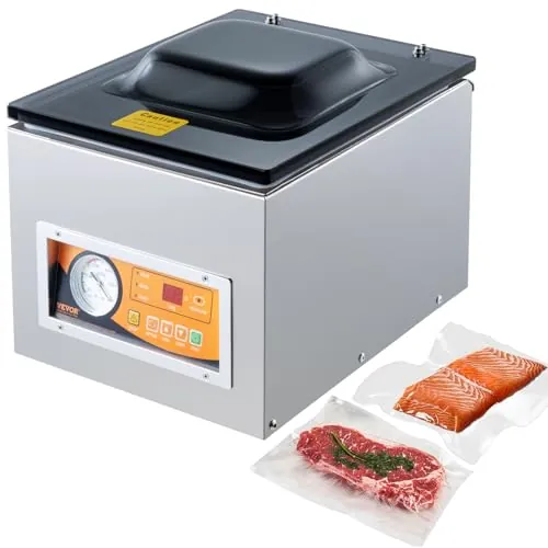 VEVOR Sellador al Vacío de Cámara 260 W Máquina de Envasado al Vacío de Acero inoxidable Tamaño Compacto de 260 mm para Cocina del Hogar Para Uso Comercial Para Alimentos Húmedos, Carnes y Adobos
