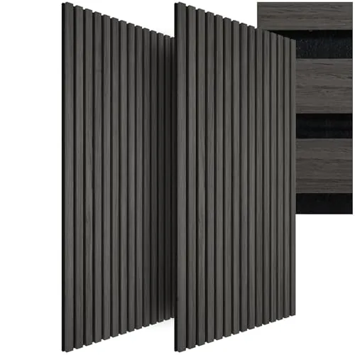tectake® Paneles Acusticos Decorativos MDF, Chapa de Madera Real, Excelente Acústica, Tejido de Fieltro y Madera, Insonorización Acústica Pared - 60 x 120 x 2,1 cm 2 Paneles Roble Negro
