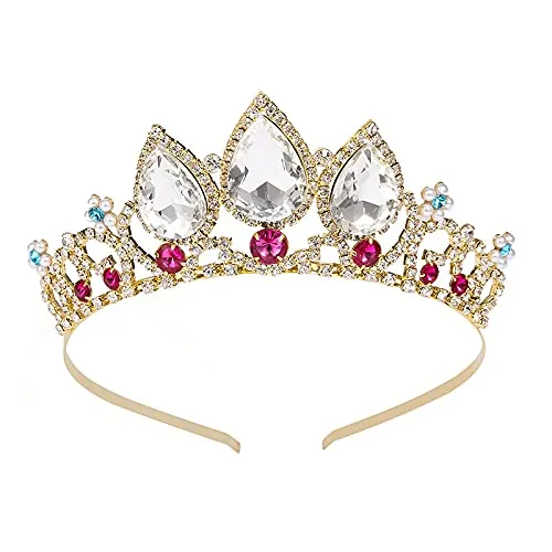 Niñas princesa enredado cristal Rhinestone Cosplay Tiara diadema corona para baile Halloween fiesta de disfraces (Oro)