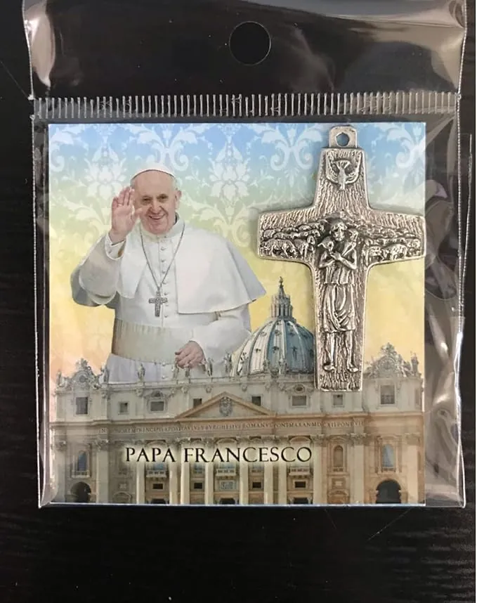 Cruz del Papa Francisco pectoral de metal 4 cm, crucifijo buen pastor, fabricado en Italia, colgante religioso Papa Bergoglio, medalla petrolera en memoria del Santo Padre, Rosario Bergoglio