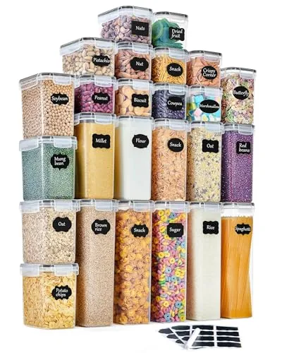 GoMaihe Botes Cocina, Juego de 25 Piezas de Recipiente de Botes Cocina Almacenaje de Plástico de Alimentos Sellados con Tapa, Se Utiliza para Almacenar Cereales Arroz, Harina, Etc