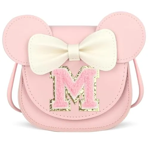KU Regalo Bolso Niña Bandolera Pequeño con Lazo y Orejas de Minnie Mouse, Minnie Bolso de Mano de PU - Bolso de Bandolera para Niñas de 2-8 años(A/S/M/B) (Rosa-M)