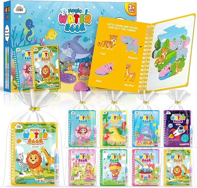 ZMLM 24 Libros de Colorear Magico Agua, Reutilizable Libro Colorear para 3-5 Años Detalles Cumpleaños Niños - Bolsitas cumpleaños infantiles - Regalos Cumpleaños Niños Colegio (Clásico)