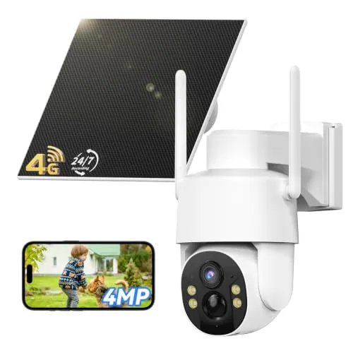 Tical 24/7 Grabación AOV Cámara Vigilancia 4G Exterior Solar con SIM, 2.5K | 4MP Camara Exterior Solar con 9000mAh Batería, Detección IA, 360° PTZ, Visión Nocturna en Color, Audio Bidireccional,Blanco