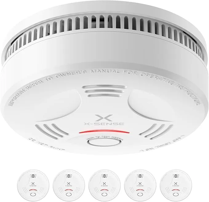 X-Sense Detector de Humo, Alarma de Incendio con Batería de 10 Años para el Hogar, Indicador LED y Botón de Silencio, Alarma de Humo con Batería, Conforma al Estándar EN 14604, SD11, 5 Piezas