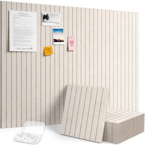 Lifewit Tablero Adhesivo de Fieltro, Juego de 12 Paneles-120x90 cm,Ideal para Organizar Notas y Fotos en Oficina u Hogar,50 Chinchetas Incluidas, Alternativa Decorativa al Corcho,Beige