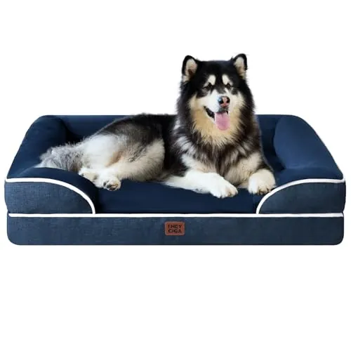 EHEYCIGA Cama Perro Extra Grande 132x104x20cm, XXL Colchon Perro Impermeable Lavable con Espuma Viscoelástica, Sofá Perro Ortopedica Desmontable, Azul Marino