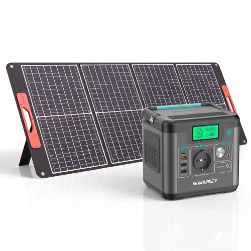 SWAREY Estación de Energía S160 Max con Panel Solar de 100W, 333Wh Generador Solar, Salida de CA de 350W (Pico de 700W), Carga rápida USB-C de 65W, Para Acampada Viajes Autocaravanas Pesca