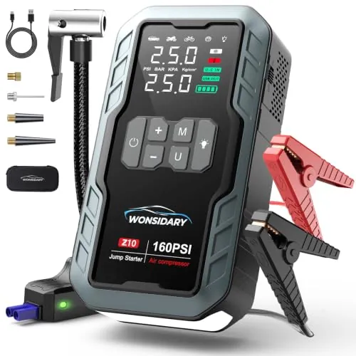 Arrancador Batería Coche 7000A con Compresor 160PSI, Inflador 12V
