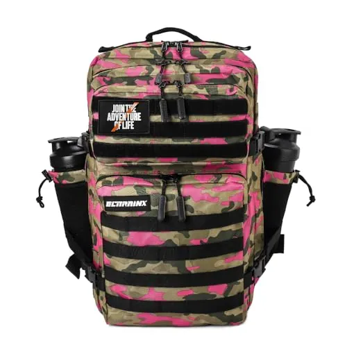 ELITRAINX Mochila Táctica 45L – Mochila Cabina Avión 40x20x25, Crossfit, Oxford 1000D Impermeable, Compartimento Zapatillas, Gimnasio, Hombre y Mujer(Rosa Camuflaje)