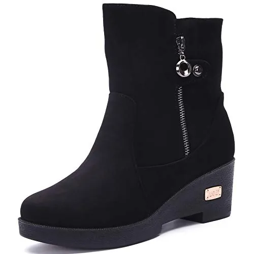 Gaatpot Botas para Invierno Mujer Botines con Tacón Cuña, Negro, 40EU=41CN