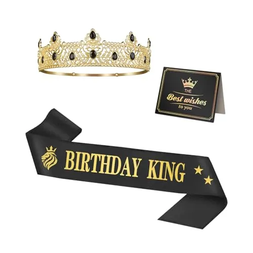 OuryTech Corona de cumpleaños, Corona para niñas, Corona de niña de cumpleaños, Tiara, Corona Dorada, Decoración de Fiesta, Regalos para Hombres, Decoración de cumpleaños con Corona y