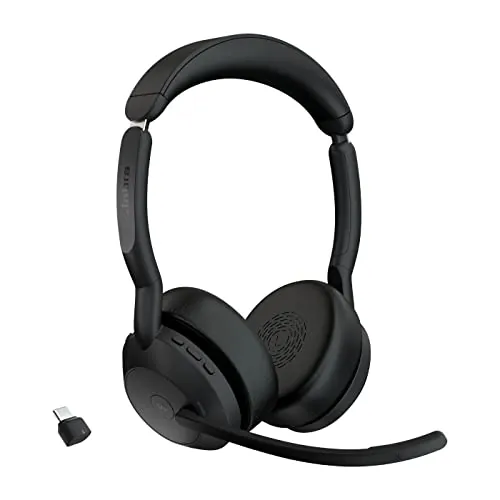 Jabra Evolve2 55 Auriculares Estéreo Inalámbricos con Tecnología Jabra Air Comfort, Micrófonos con Cancelación de Ruido y ANC, para Plataformas UC como Zoom y Google Meet, Negro