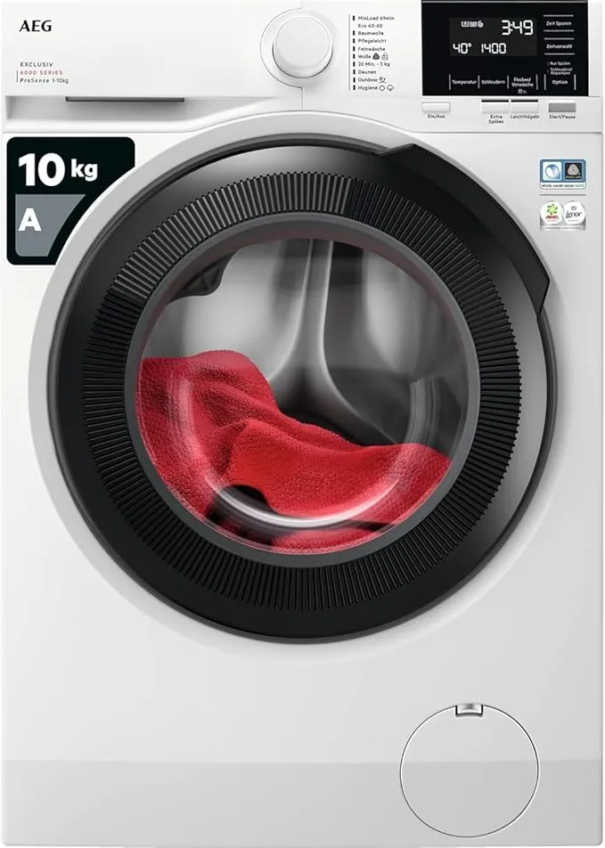 AEG LFR6114O4B Lavadora de Libre Instalación, Carga Frontal, 10 Kg, 1400 rpm, Motor Inverter, Programa antibacteriano, Programas a Vapor, Programa Rápido, LCD, Serie 6000, Blanca, Clase A