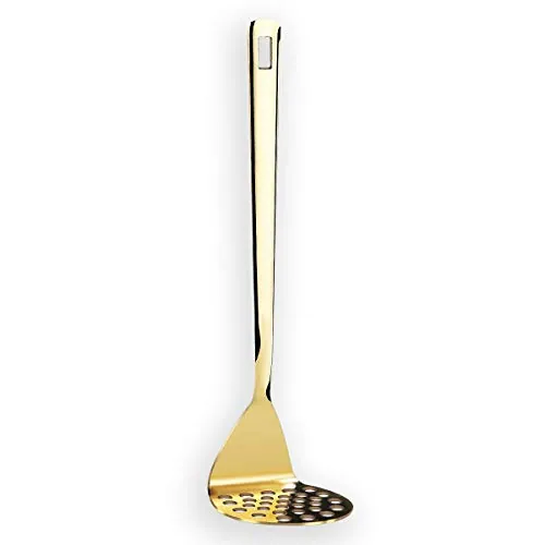 Berglander triturador de papas dorado, acero inoxidable resistente con titanio chapado en oro, utensilio para triturar alimentos, triturador de mano, verduras, frutas, apto para lavavajillas