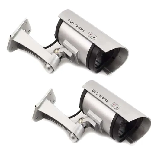 GC GLOBALCOMMERCE Kit de 2 cámaras Falsas de vigilancia para Uso Exterior ficticias con LED Rojo Intermitente diseño Profesional