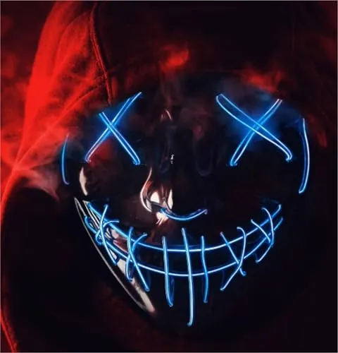 FASCHINFEVER Máscara led de Halloween Purge azul, máscara de disfraz con control para Halloween, carnaval y como disfraz para hombres y mujeres, colores a elegir