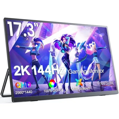 UPERFECT 17.3 Pulgadas 2K 144Hz Monitor Portátil con QHD 2560 x 1440 400 Nits Pantalla IPS Mate Eye-Care Mini HDM Tipo C para Laptop PC Smartphone PS4/5 Xbo Switch, Compatible con VESA