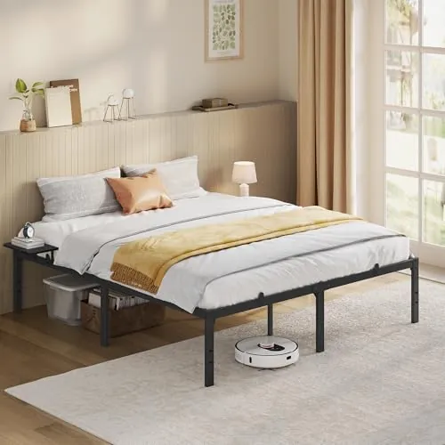 VASAGLE Marco de Cama de Metal, 160 x 200 cm | Estructura de Cama de Invitados, Fácil Montaje, Negro Mate y Negro Ébano, Colección CONNER RMB095B01