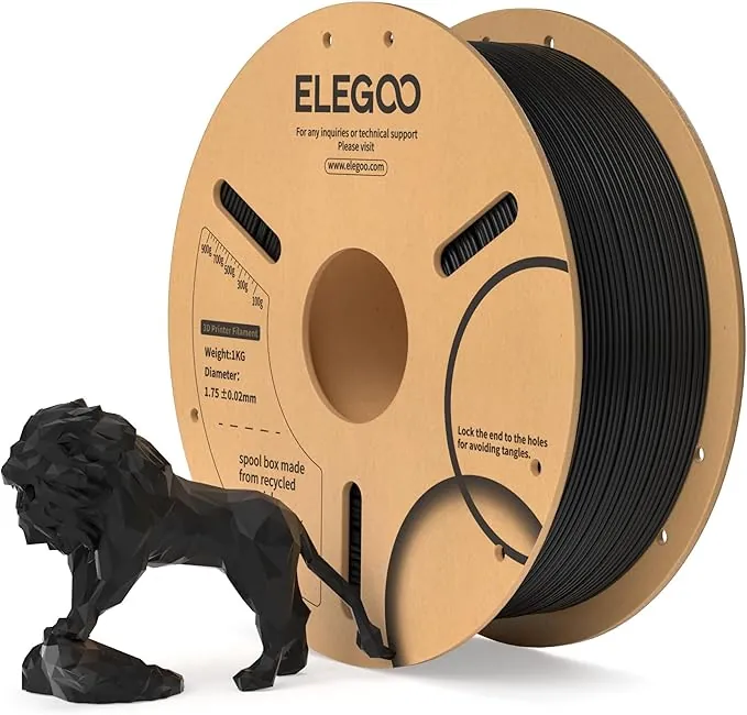 ELEGOO Filamento PLA 1.75 1KG Negro, Filamento para Impresora 3D, Precisión Dimensional +/- 0.02mm, Carrete Filamento 3D,para Mayoría Impresoras 3D