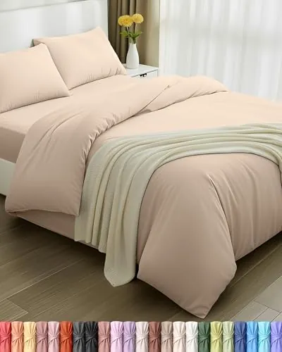 Utopia Bedding - Funda nordica Cama 135, Sabana Bajera 135x190 y Fundas Almohada (50x75cm) - Funda nordica 200x200 - Juego de Cama de Microfibra cepillada Suave (Beige)