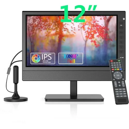 ZOSHING 12 Pulgadas Television portatil,HD 1080P Mini TV con Sintonizador Digital T2 and HDMI/USB,Entrada and AC/DC-12V calbe Coche,Adecuado para Cocina,Coche y Exterior