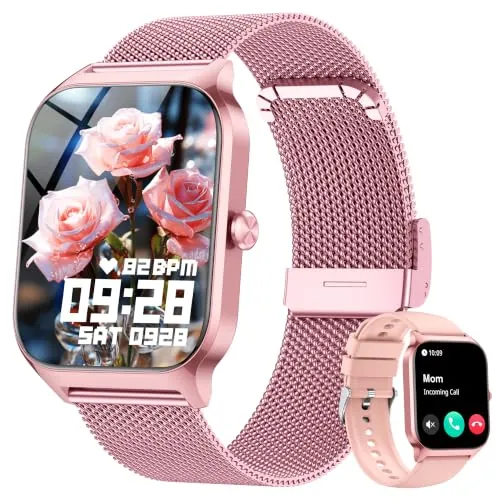 KALINCO Reloj Inteligente Mujer Hombre, Smartwatch Mujer con Llamadas/Whatsapp/Presión Arterial/Frecuencia Cardíaca/SpO2/Sueño/Estrés, Pulsera Actividad, Reloj Despertador Digital, Regalo iOS Android