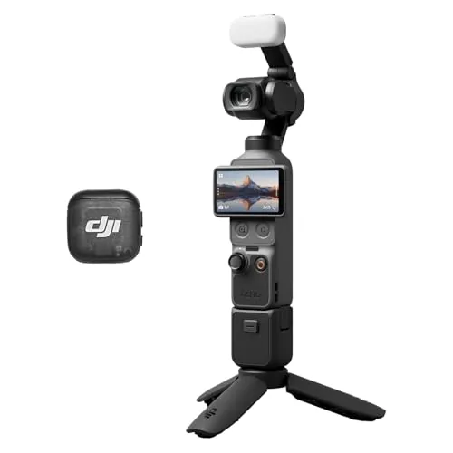 Pack para Creadores dji Osmo Pocket 4, cámara para videovlogs de Bolsillo con estabilizador, 1″ CMOS y 4K/240 fps, estabilización de 3 Ejes, Zoom 2× sin pérdidas, Almacenamiento Interno de 107 GB