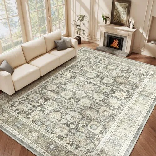 HOMFINE Alfombra Salon 240x340cm Vintage Lavable Gris