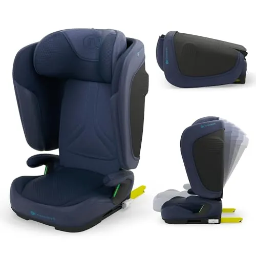 Kinderkraft UNITY 2 i-Size, Silla de coche plegable 100–150 cm, De 3,5 a 12 años aproximadamente, Reposacabezas ajustable, Tapizado con sistema AIR FLOW, Ajuste del respaldo en 5 posiciones, Azul