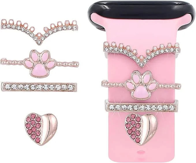 4 Piezas Anillos Decorativos para Reloj 21mm Decorativo Charms para Correa Watch Correa Metal Charms Accesorios Decoración de Diamantes con Purpurina Abalorios Correa Reloj para Silicona Corr