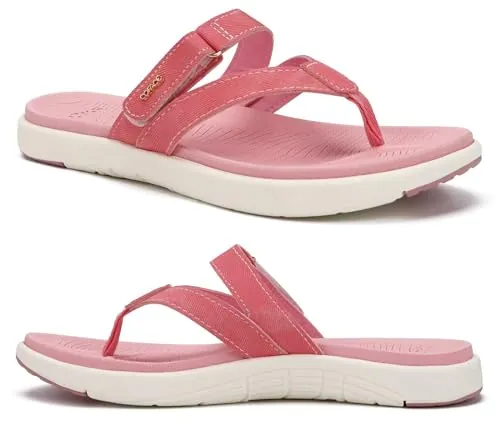COFACE Chanclas Mujer Moda Ortopedicas Comodas Cuero Tela Elegantes Sandalias de Dedo Señora Piel Verano Playa Piscina Flip Flop Ligera Abierta Chancletas Pala Antideslizante Goma Suela Rosa 39