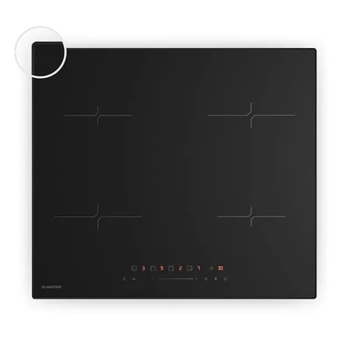 Klarstein Velaire Placa Inducción 60cm - 4 Zonas, 7000W Boost, Control Deslizante Táctil, Temporizador, Bloqueo Infantil, Vidrio Cerámico, Cocina Inducción, Diseño Minimalista Negro