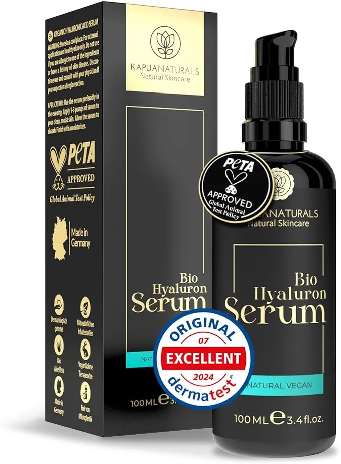 Sérum Ácido Hialurónico altamente dosificado • 100ml +Vit E & B5 • Sérum Facial 7 veces ✓ 100% Vegano y Bio ✓ Concentrado Anti-Envejecimiento ✓ Sérum Antiarrugas ✓ Made in Germany