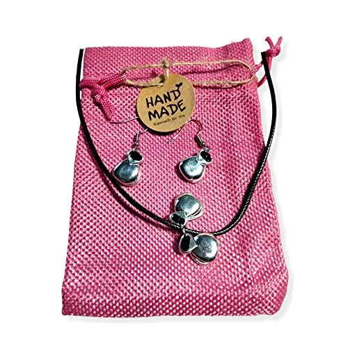 WORLD GOBLINS Joyería Flamenca con Castañuelas | Artesanía Andaluza Chapada en Plata de Ley; Gargantilla Colgantes Pendientes. Fabricado en España Regalos Mujer (Conj. Hilo Negro)