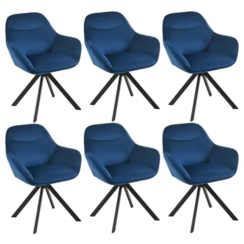 Goeurvant Juego de 6 sillas de Comedor giratorias con reposabrazos, giratorias 360°, tapizadas de Terciopelo, Sillón Moderno de Estilo Nórdico con Patas de Metal para Comedor Salón, Azul Oscuro