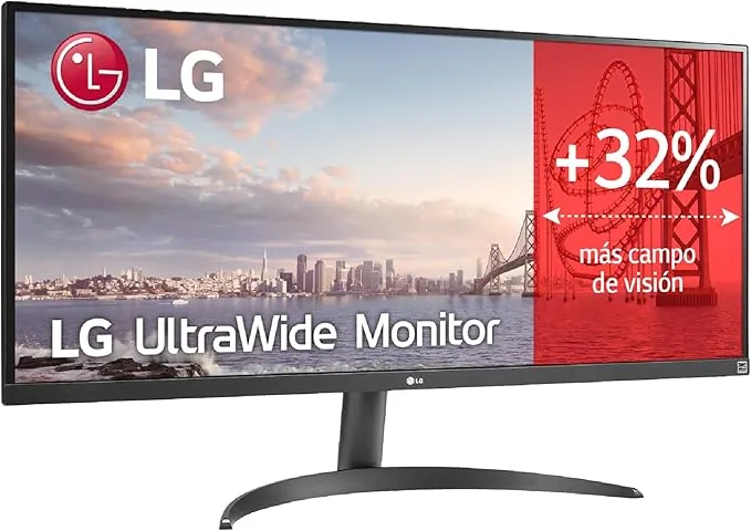 LG 34WQ500-B - Monitor UltraWide 34", Panel IPS 2560x1080 21:9, 100 Hz, 5 ms, HDR10, AMD FreeSync, Super Resolution+, 2× HDMI 2.0, Clase F, Negro